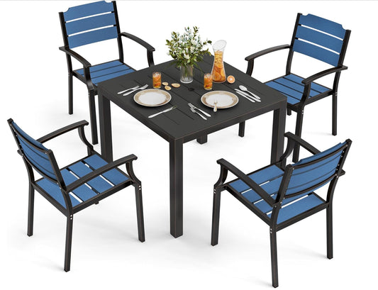 Juego de mesa y sillas de patio, juego de muebles de patio de 5 piezas, material HDPS para todo tipo de clima.