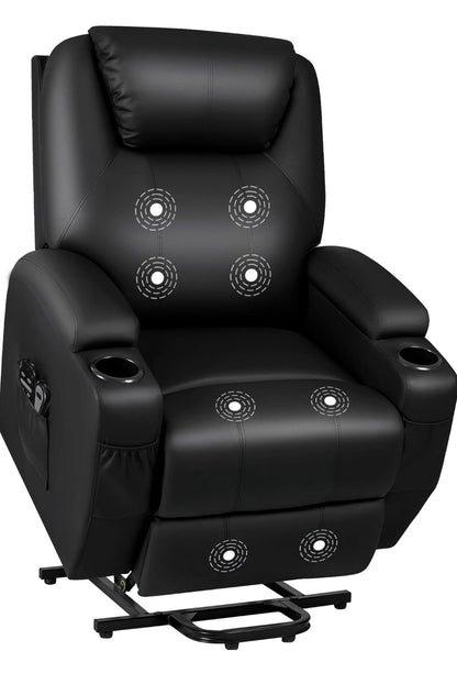 Silla reclinable eléctrica con masaje de piel sintética, moderna, reclinable, con portavasos, control remoto, muebles ajustables (gris)(negra)(marrón)