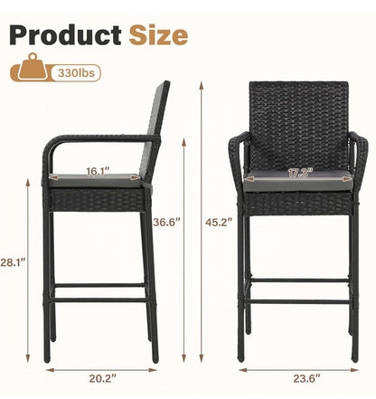 Stool mimbre negro con cojines gris c/u