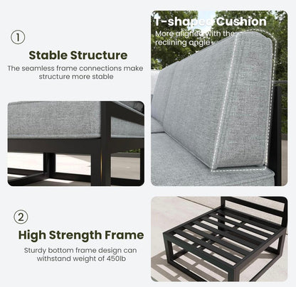 Pre-venta Juego de muebles grandes de aluminio para patio, 6 piezas, juego de sofá seccional de aluminio con cojín de olefina ( negro y gris)