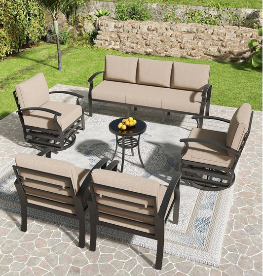 Pre-venta set de patio premium de 6 piezas aluminio. Escoger Beige o gris.