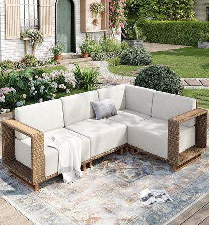 Pre-venta Juego de muebles de patio al aire libre, 4 piezas( marrón y crema)