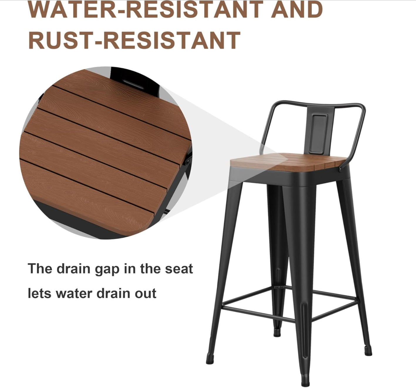 Taburetes de bar de 24 pulgadas para exteriores, taburetes de bar de metal,  altura de mostrador con asiento de plástico.