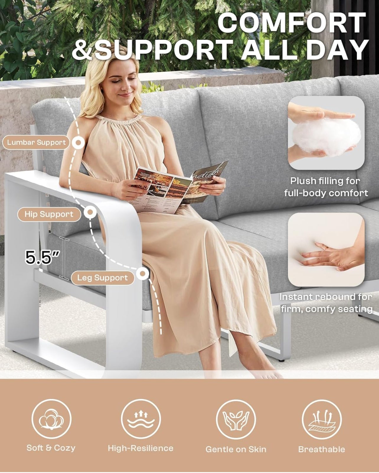 Juego de muebles de aluminio para patio al aire libre, 4 piezas,