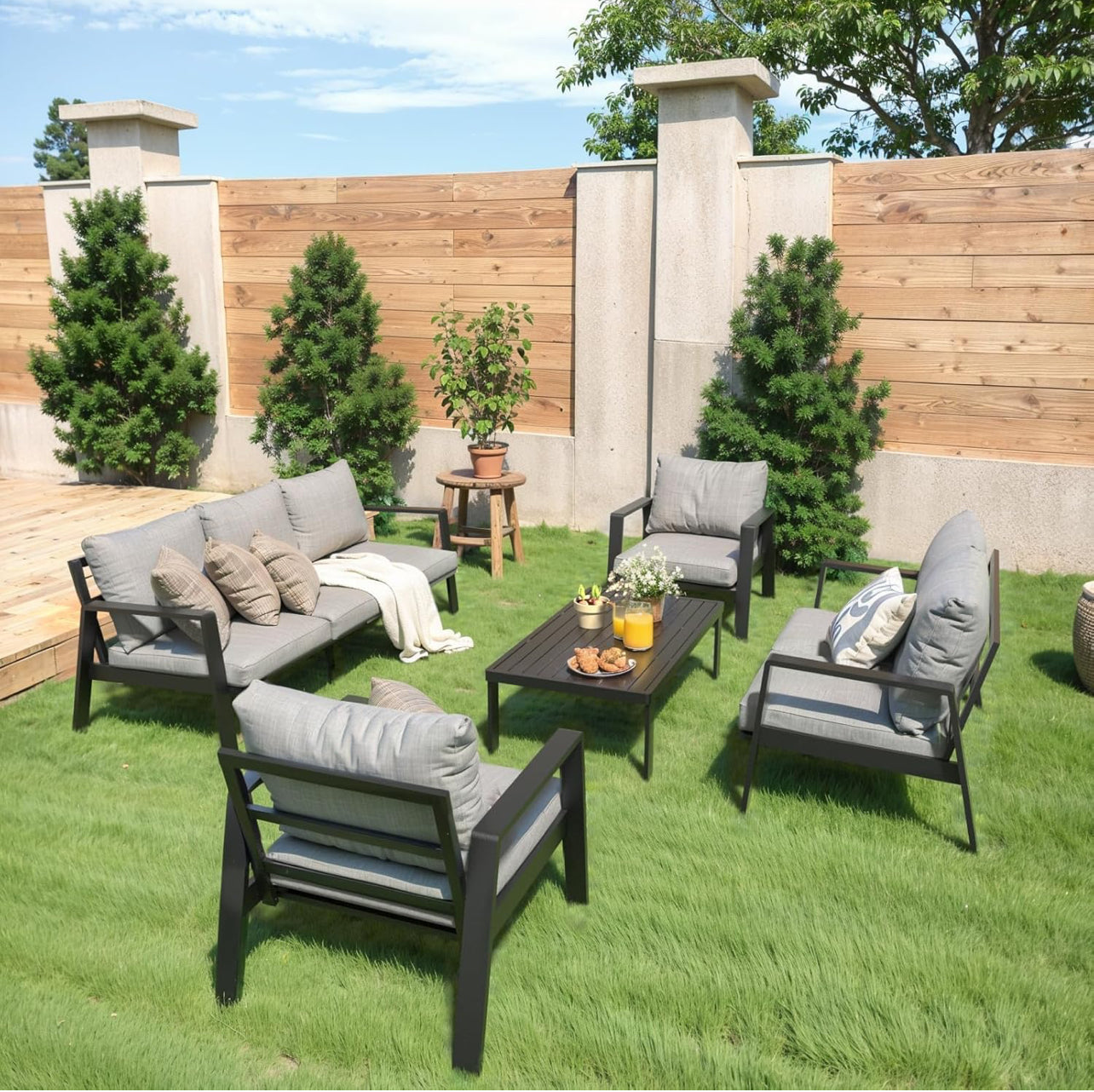 Aluminio 5 piezas color negro cojines gris