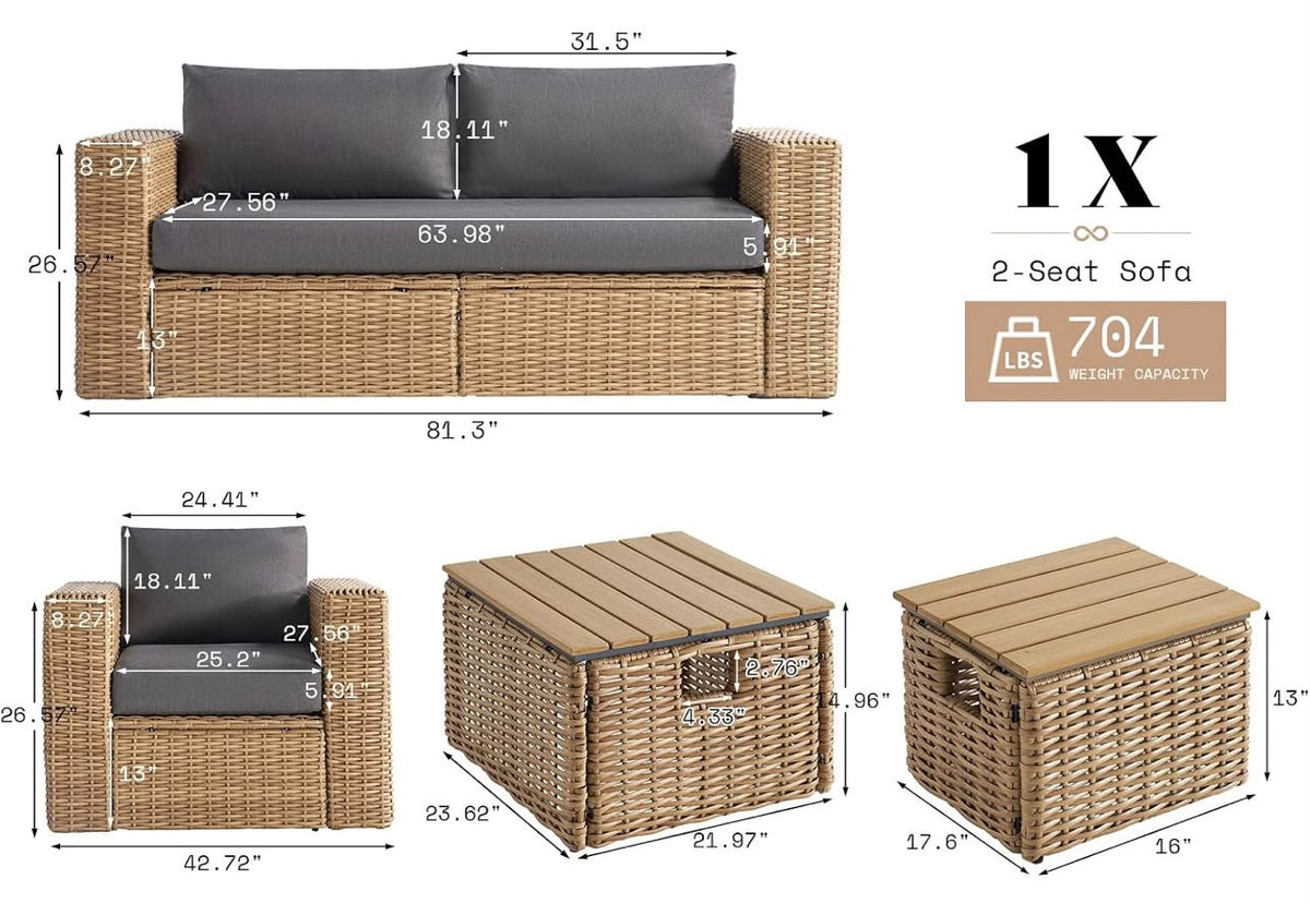 Juego de sofá de patio de 6 piezas con mesa.