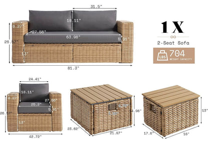 Juego de sofá de patio de 6 piezas con mesa.