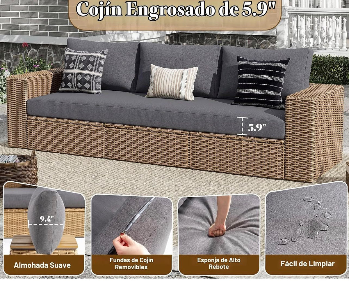 Juego de sofá de patio de 6 piezas con mesa.